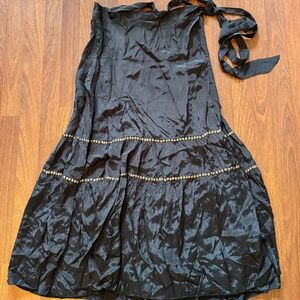 Muche Muchette Black Silk - One Size Maxi Skirt W/ Gold Embellishment-EUC
